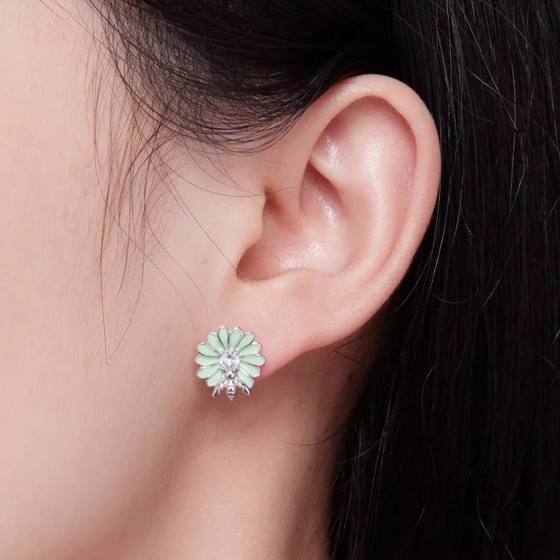 (imagen para) Pendientes de botón estilo Pandora con abeja y margarita - SCE1598 - Ver 5