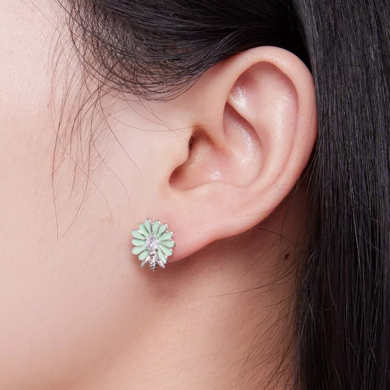 (imagen para) Pendientes de botón estilo Pandora con abeja y margarita - SCE1598 - Ver 7