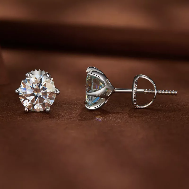 (imagen para) Pendientes de botón estilo Pandora con Moissanita de 1 quilate - MSE021-S - Ver 2