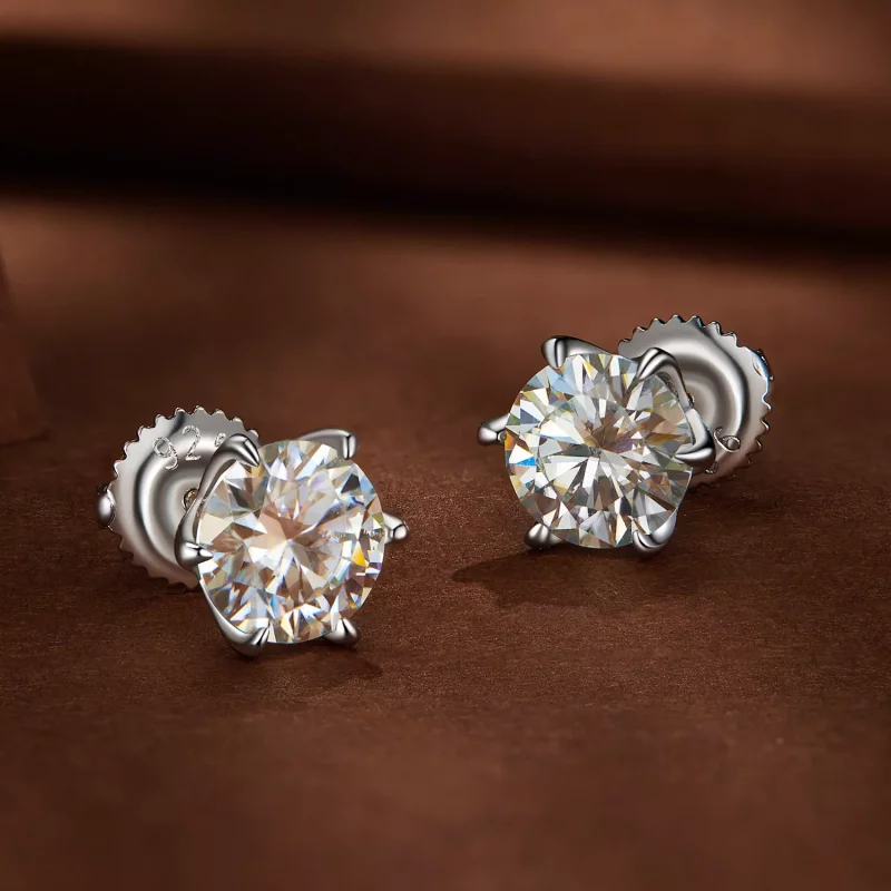 (imagen para) Pendientes de botón estilo Pandora con Moissanita de 1 quilate - MSE021-S - Ver 3