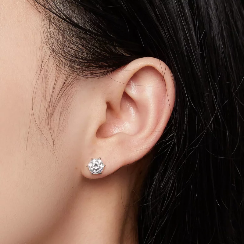 (imagen para) Pendientes de botón estilo Pandora con Moissanita de 1 quilate - MSE021-S - Ver 4