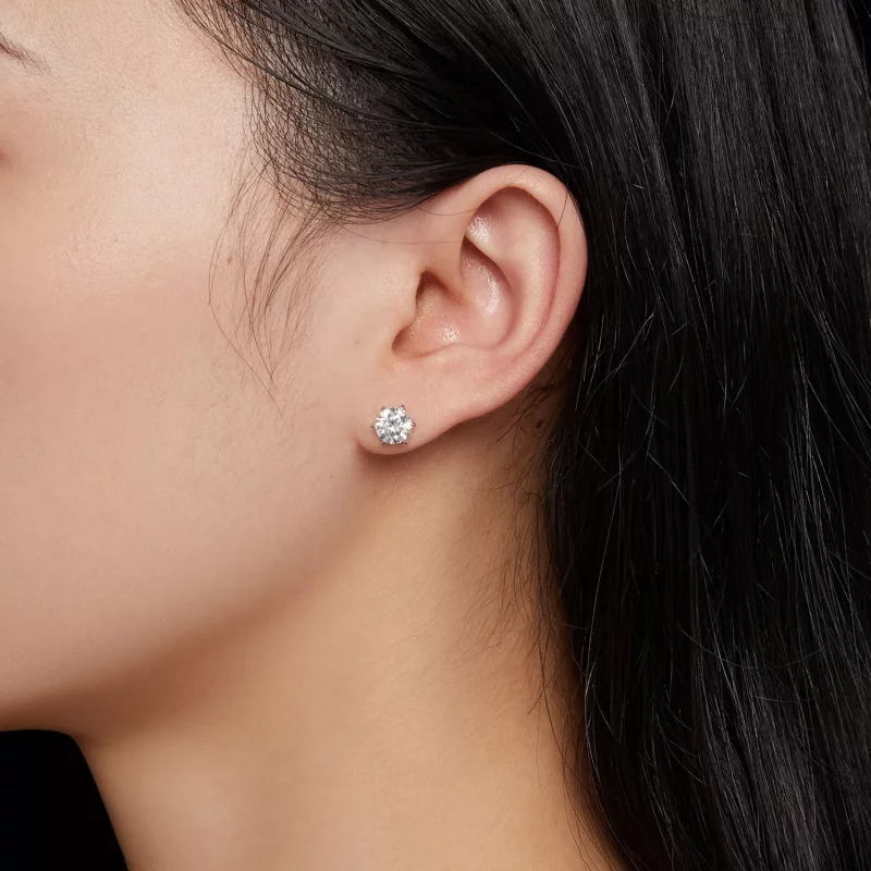 (imagen para) Pendientes de botón estilo Pandora con Moissanita de 1 quilate - MSE021-S - Ver 5