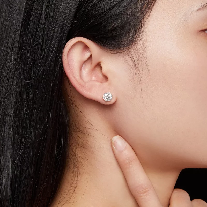 (imagen para) Pendientes de botón estilo Pandora con Moissanita de 1 quilate - MSE021-S - Ver 6