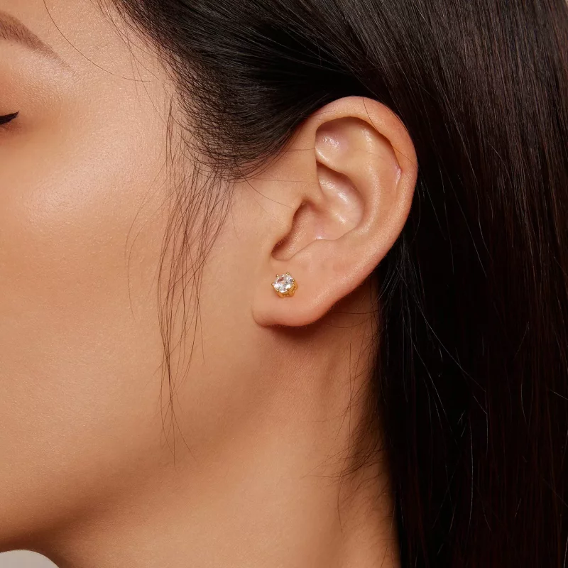 (imagen para) Pendientes de Estilo Pandora Chapados en Oro con Circonitas Brillantes - BSE615- - Ver 3