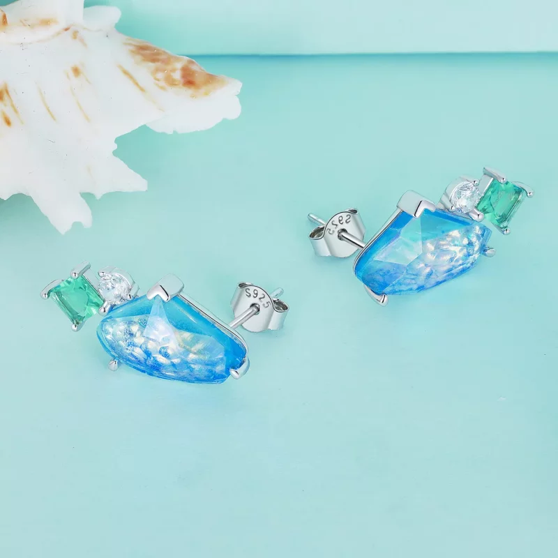 (imagen para) Pendientes de estilo Pandora con piedra principal para el verano - BSE839 - Ver 4