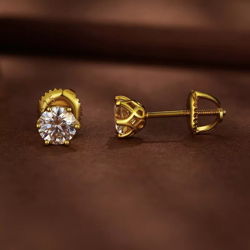(imagen para) Pendientes de moissanita de seis garras de 0,5 quilates chapados en oro estilo P - Ver 2