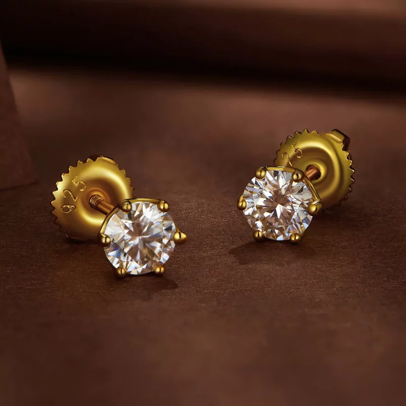 (imagen para) Pendientes de moissanita de seis garras de 0,5 quilates chapados en oro estilo P - Ver 3