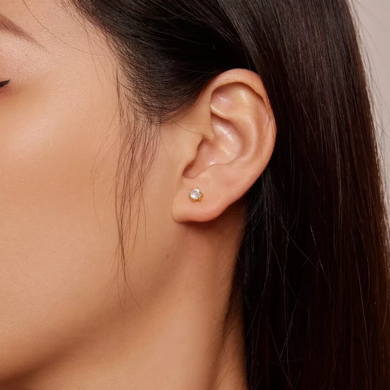 (imagen para) Pendientes de oro chapados en estilo Pandora con circonitas brillantes - BSE615- - Ver 3