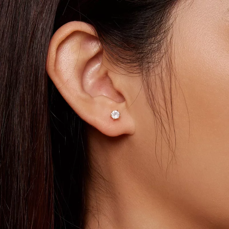 (imagen para) Pendientes de oro chapados en estilo Pandora con circonitas brillantes - BSE615- - Ver 4