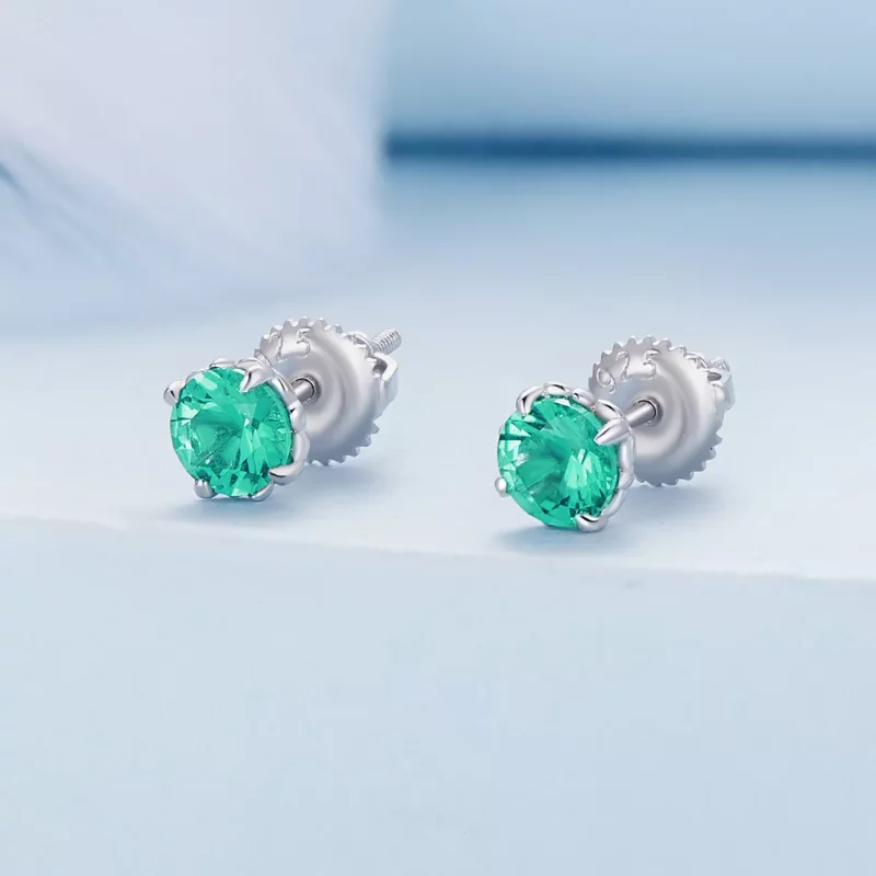 (imagen para) Pendientes estilo Pandora con nanoestudios verdes - BSE831-GN - Ver 2