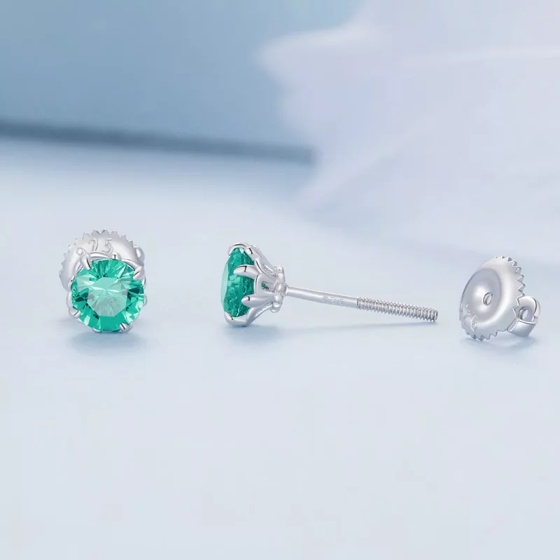(imagen para) Pendientes estilo Pandora con nanoestudios verdes - BSE831-GN - Ver 3