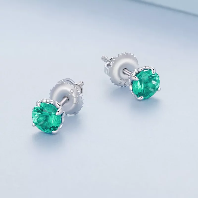 (imagen para) Pendientes estilo Pandora con nanoestudios verdes - BSE831-GN - Ver 4