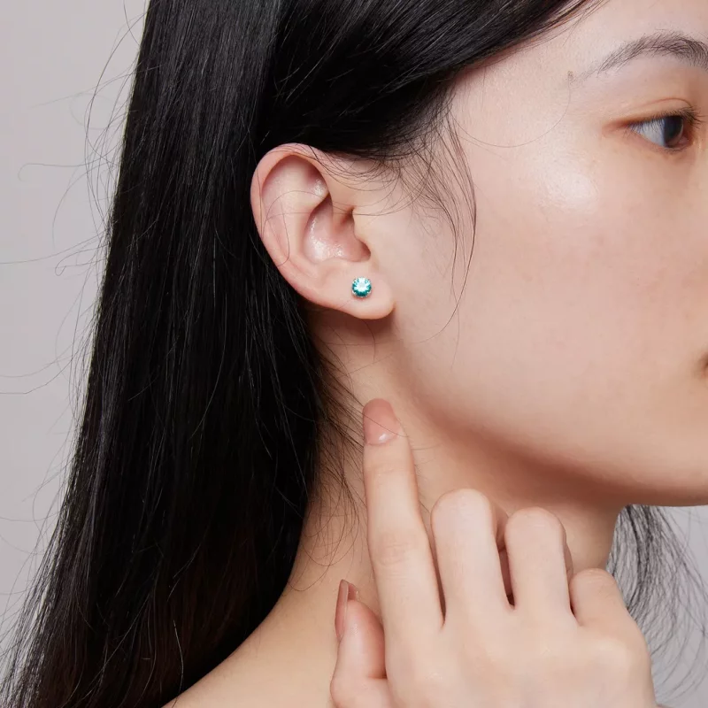 (imagen para) Pendientes estilo Pandora con nanoestudios verdes - BSE831-GN - Ver 6