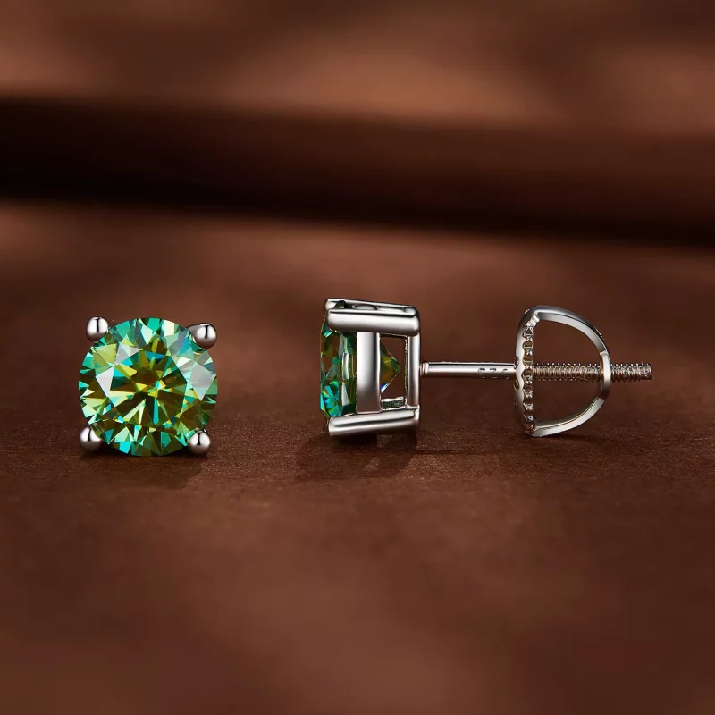 (imagen para) Pendientes estilo Pandora de moissanita de un quilate y cuatro garras - MSE003-C - Ver 2
