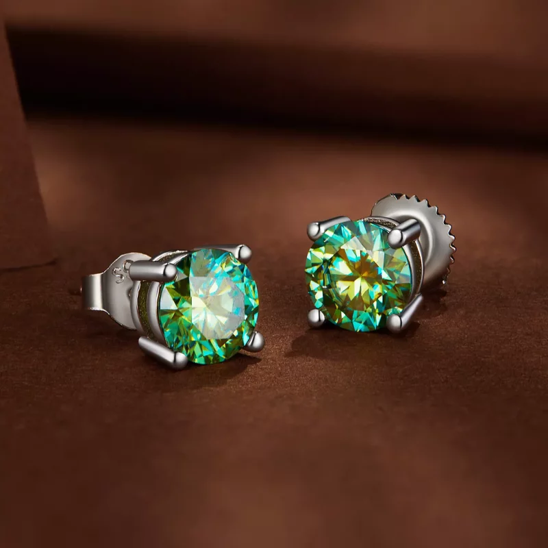 (imagen para) Pendientes estilo Pandora de moissanita de un quilate y cuatro garras - MSE003-C - Ver 3