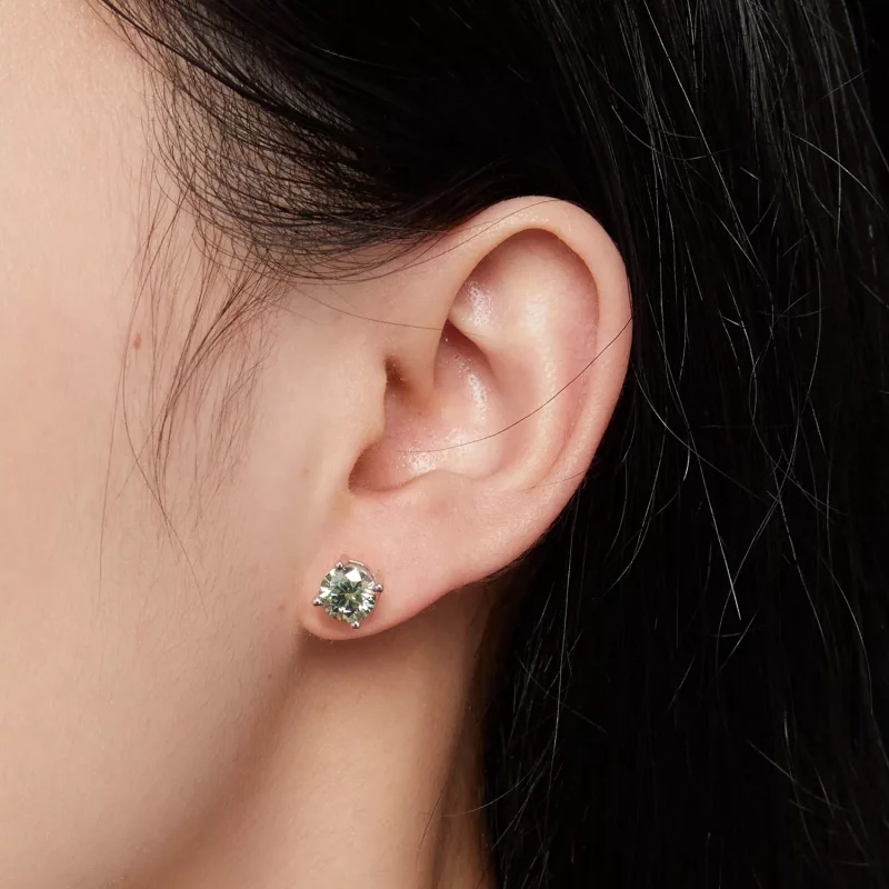 (imagen para) Pendientes estilo Pandora de moissanita de un quilate y cuatro garras - MSE003-C - Ver 4