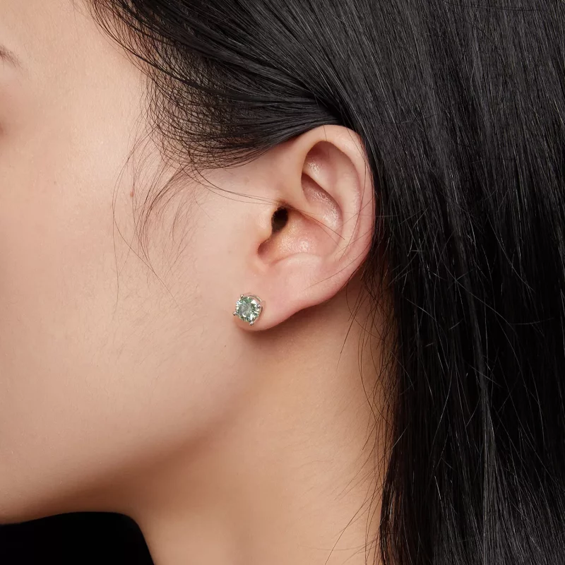 (imagen para) Pendientes estilo Pandora de moissanita de un quilate y cuatro garras - MSE003-C - Ver 5