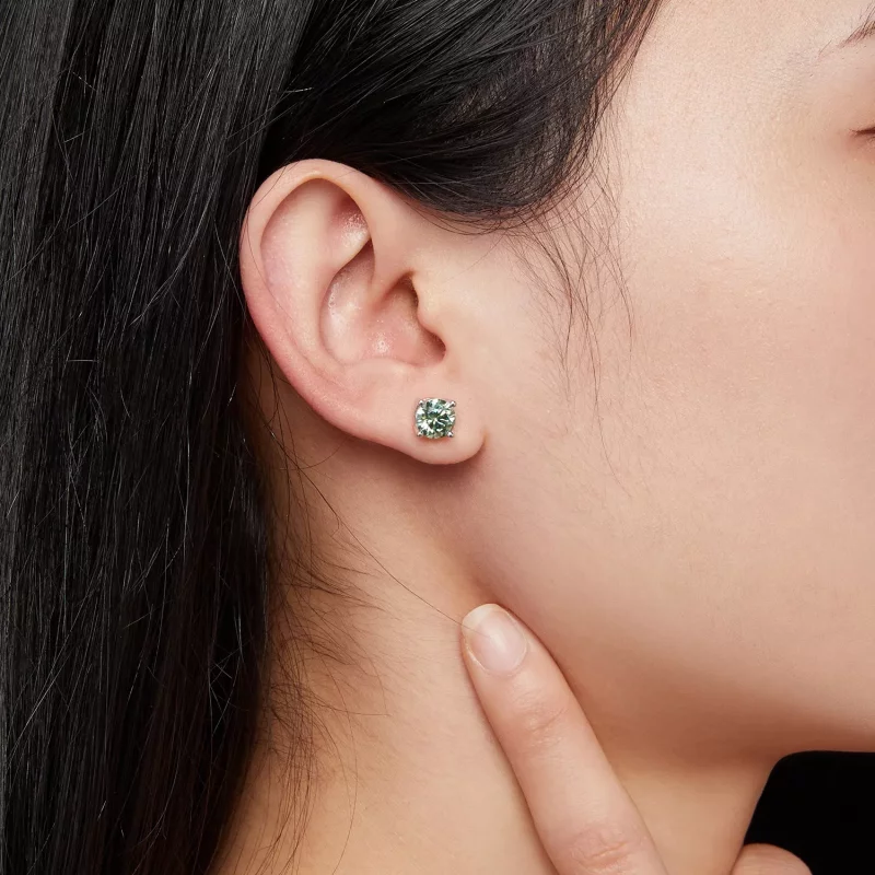 (imagen para) Pendientes estilo Pandora de moissanita de un quilate y cuatro garras - MSE003-C - Ver 6