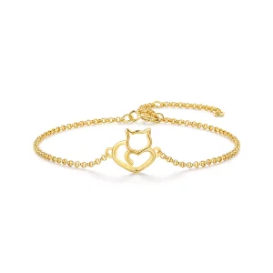 Pulsera bañada en oro con estilo Pandora, adorable diseño de gato - SCB102-B (imagen para) Pulsera bañada en oro con estilo Pandora, adorable diseño de gato - SCB102-B