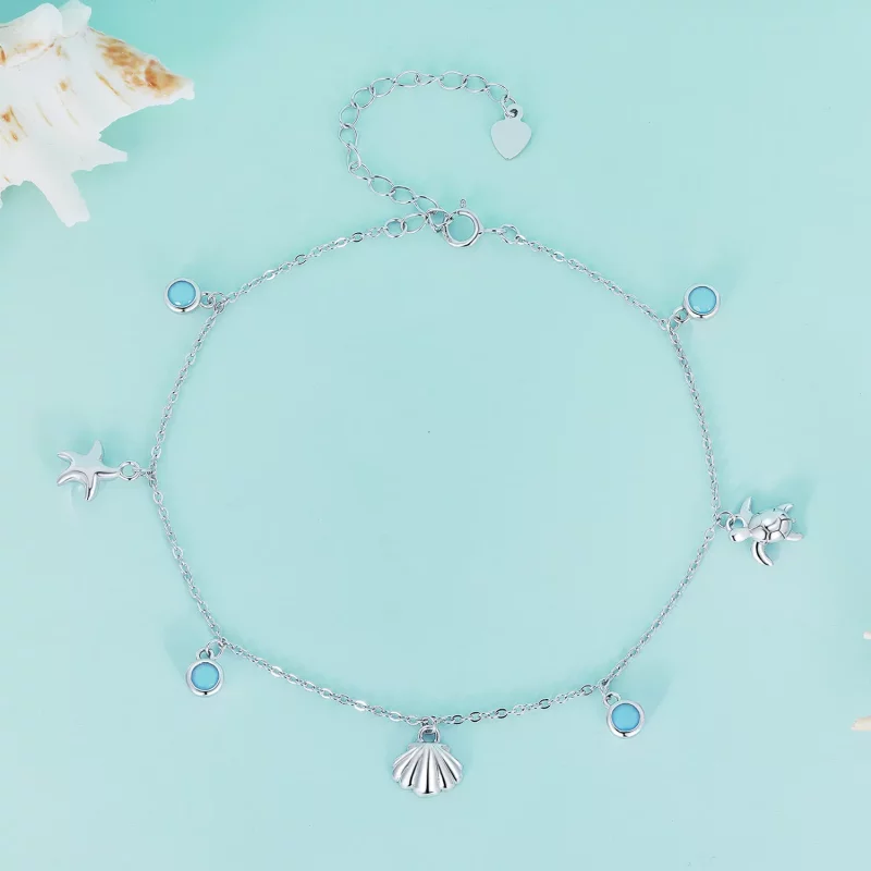 (imagen para) Pulsera de tobillo estilo Pandora con temática de verano y océano - BST006 - Ver 2