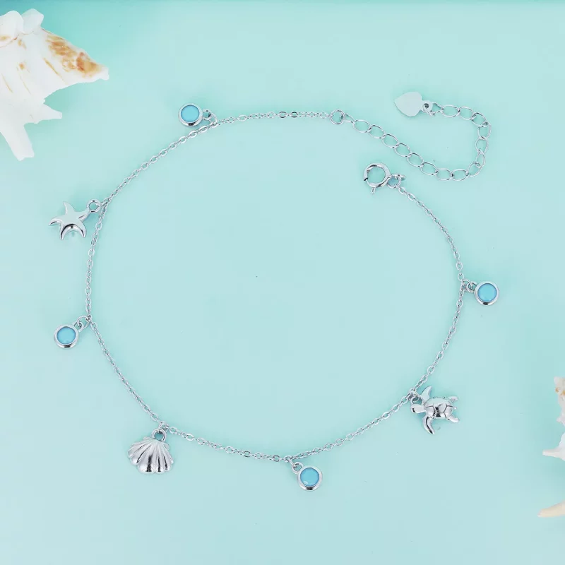 (imagen para) Pulsera de tobillo estilo Pandora con temática de verano y océano - BST006 - Ver 3