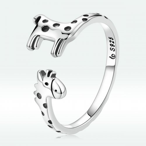 Anillo abierto de estilo Pandora con diseño de jirafa - BSR228