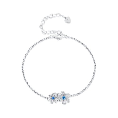 Pulsera de cadena estilo Pandora con flores azules - BSB138