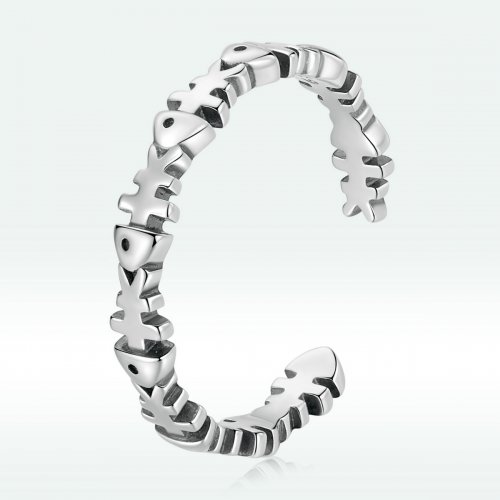 Anillo abierto de estilo Pandora con forma de hueso de pez - BSR224