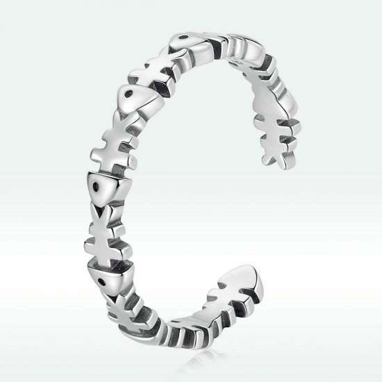 Anillo abierto de estilo Pandora con forma de hueso de pez - BSR224 - Haga click en la imagen para cerrar