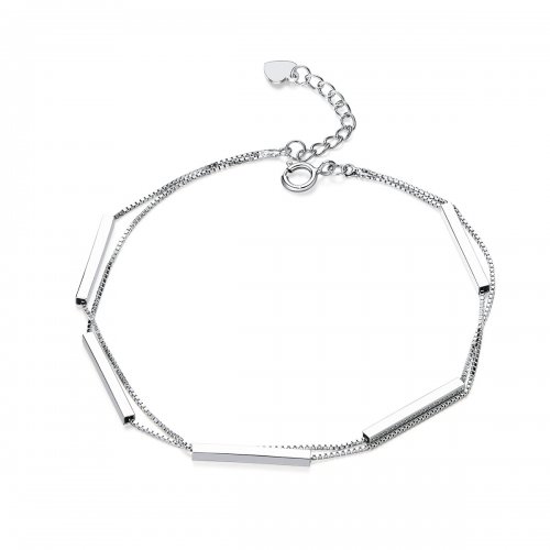 Pulsera deslizante de cadena de geometría plateada al estilo Pandora - SCB170
