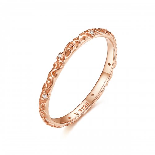 Anillo de estilo Pandora con patrones retro en oro rosa - SCR514