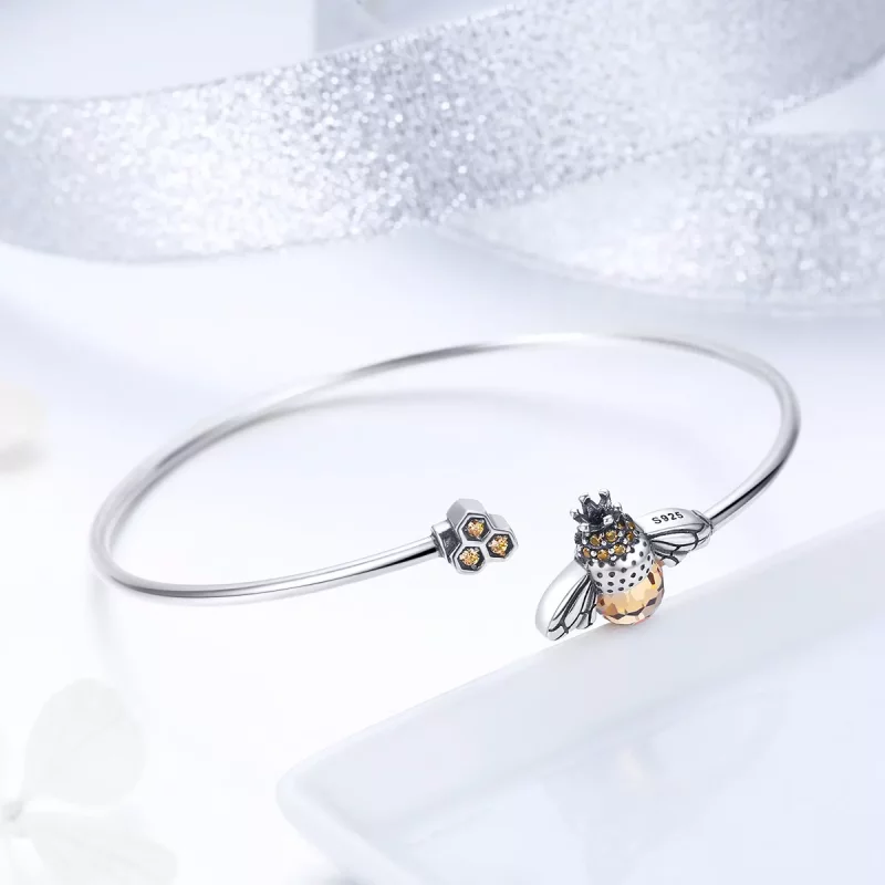 (imagen para) Brazalete abierto de plata estilo Pandora con la historia de la abeja - SCB104 - Ver 3