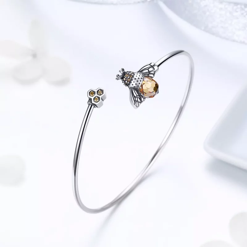 (imagen para) Brazalete abierto de plata estilo Pandora con la historia de la abeja - SCB104 - Ver 4