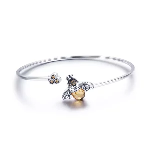 (imagen para) Brazalete abierto de plata estilo Pandora con la historia de la abeja - SCB104