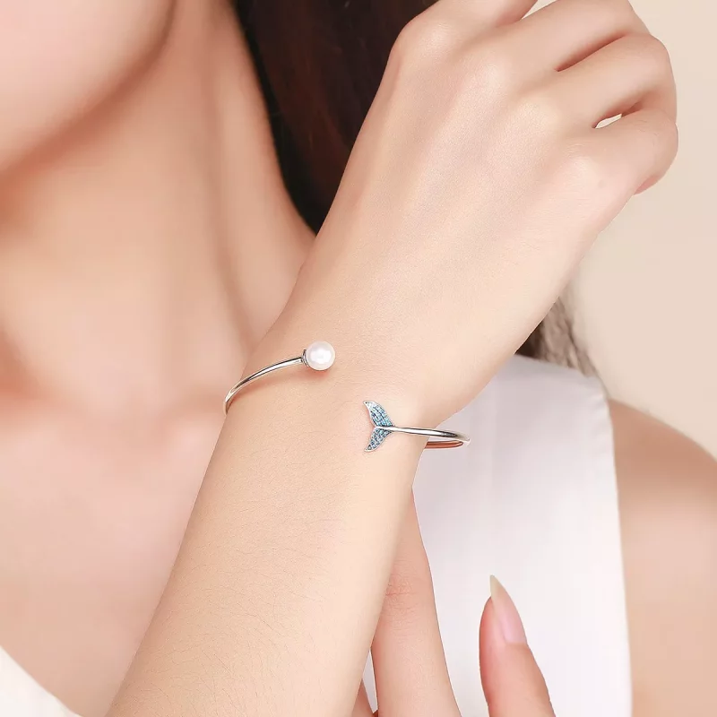 (imagen para) Pulsera abierta de lágrima de sirena en plata de estilo Pandora - SCB123 - Ver 2