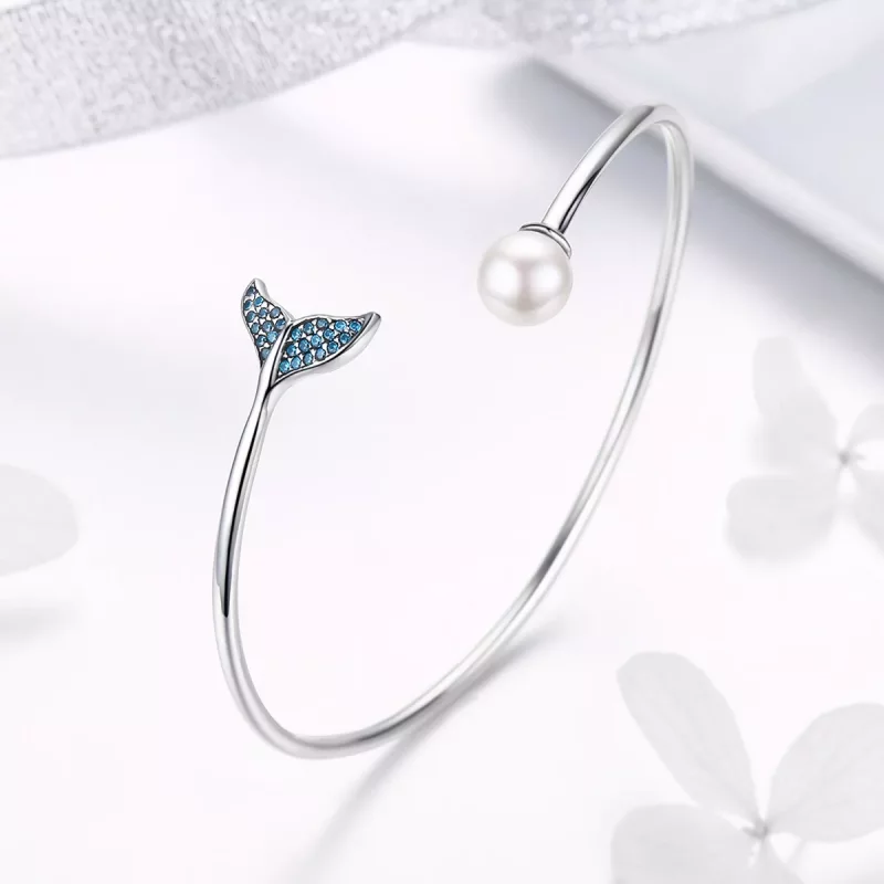 (imagen para) Pulsera abierta de lágrima de sirena en plata de estilo Pandora - SCB123 - Ver 3