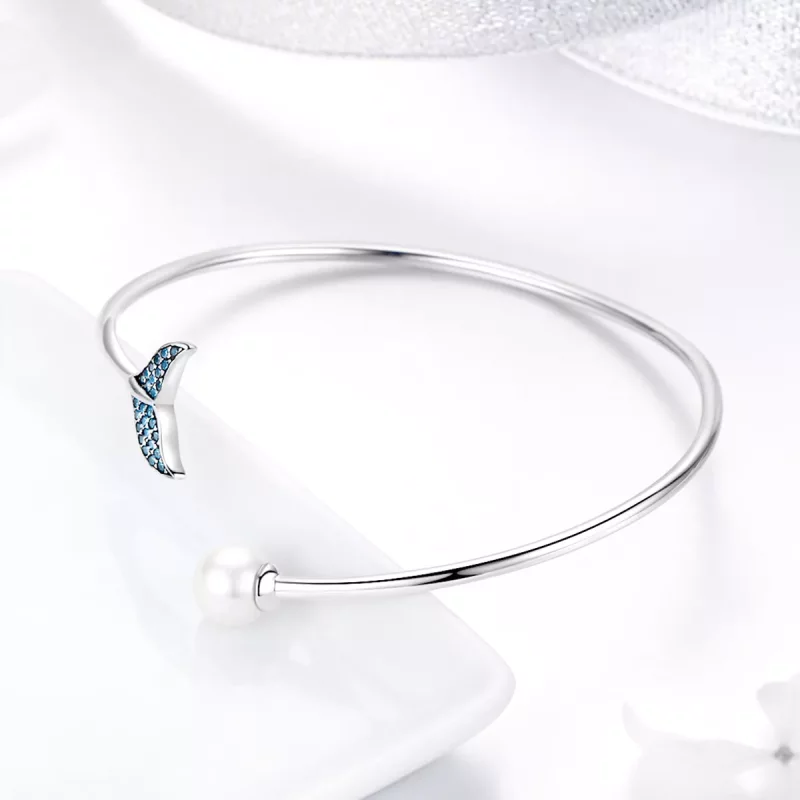 (imagen para) Pulsera abierta de lágrima de sirena en plata de estilo Pandora - SCB123 - Ver 4