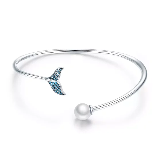 (imagen para) Pulsera abierta de lágrima de sirena en plata de estilo Pandora - SCB123