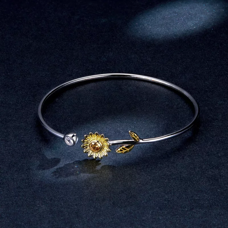 (imagen para) Pulsera abierta de margaritas frescas de dos tonos estilo Pandora - BSB045 - Ver 5