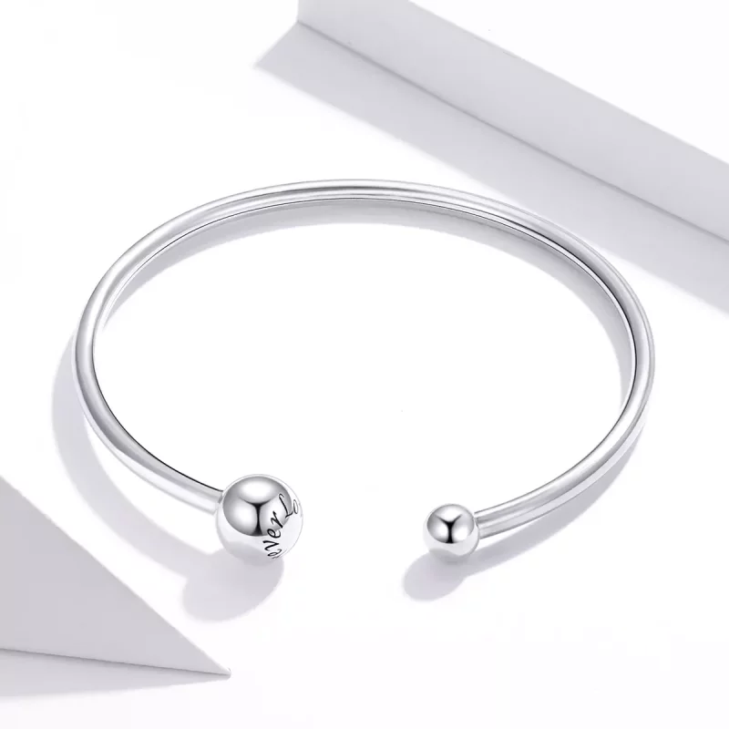 (imagen para) Pulsera abierta de plata estilo Pandora con diseño sencillo y elástico - SCB198 - Ver 2