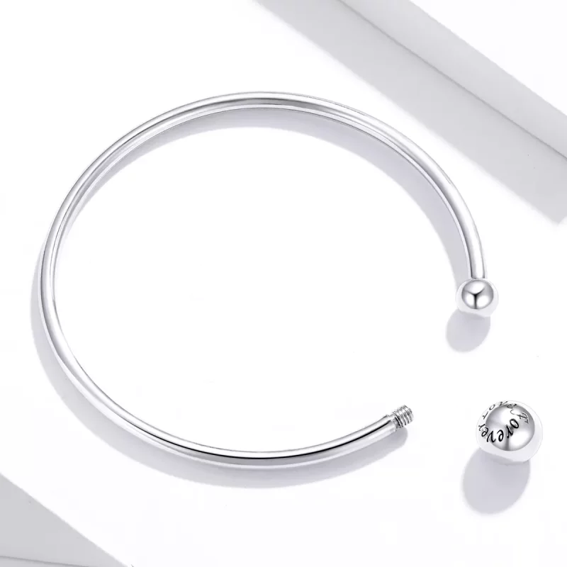 (imagen para) Pulsera abierta de plata estilo Pandora con diseño sencillo y elástico - SCB198 - Ver 3