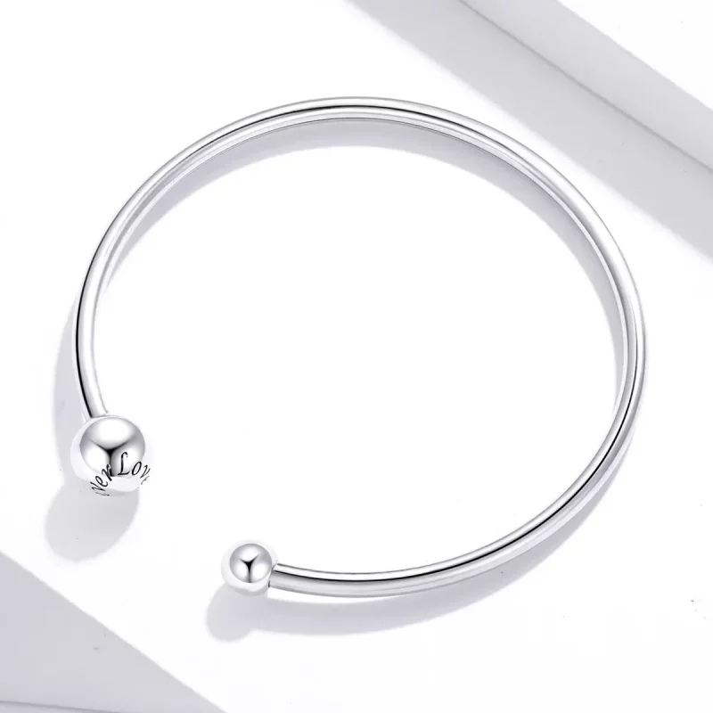 (imagen para) Pulsera abierta de plata estilo Pandora con diseño sencillo y elástico - SCB198 - Ver 4