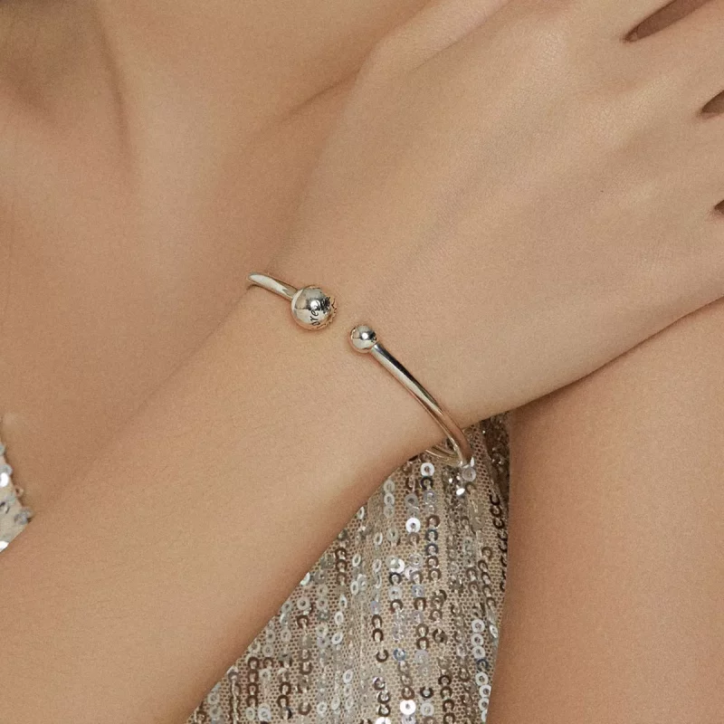 (imagen para) Pulsera abierta de plata estilo Pandora con diseño sencillo y elástico - SCB198 - Ver 6