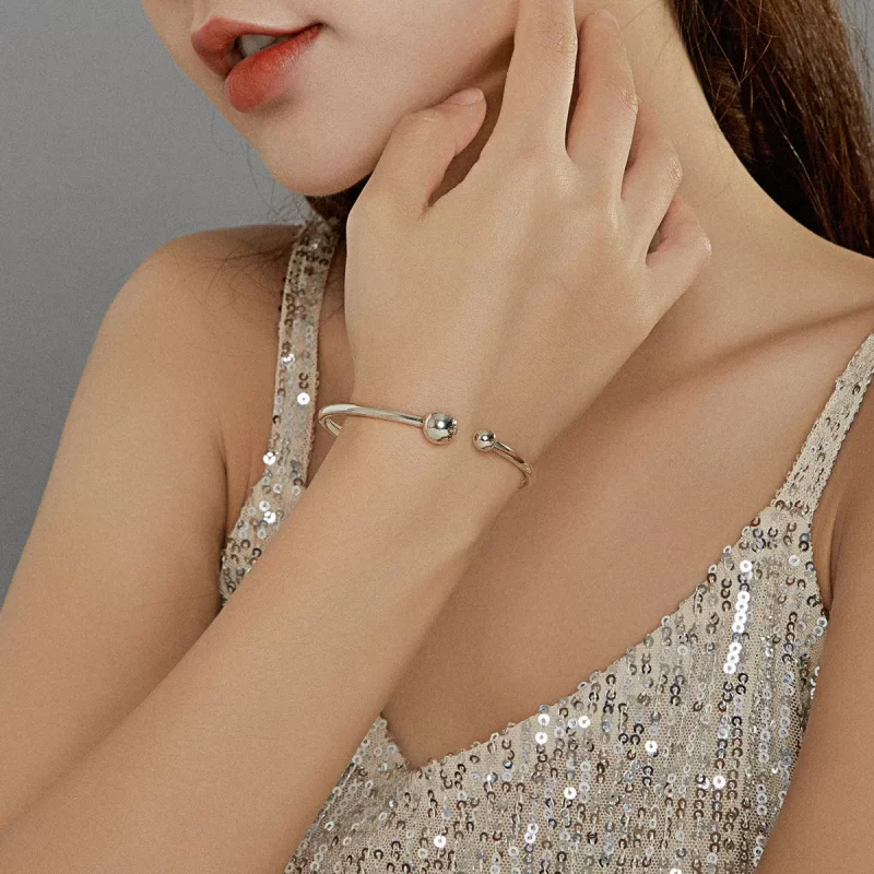 (imagen para) Pulsera abierta de plata estilo Pandora con diseño sencillo y elástico - SCB198 - Ver 7