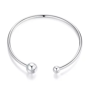 (imagen para) Pulsera abierta de plata estilo Pandora con diseño sencillo y elástico - SCB198