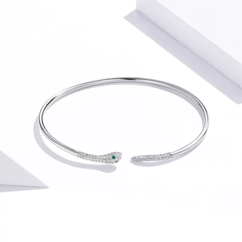 (imagen para) Pulsera abierta de serpiente plateada estilo Pandora - SCB206 - Ver 2