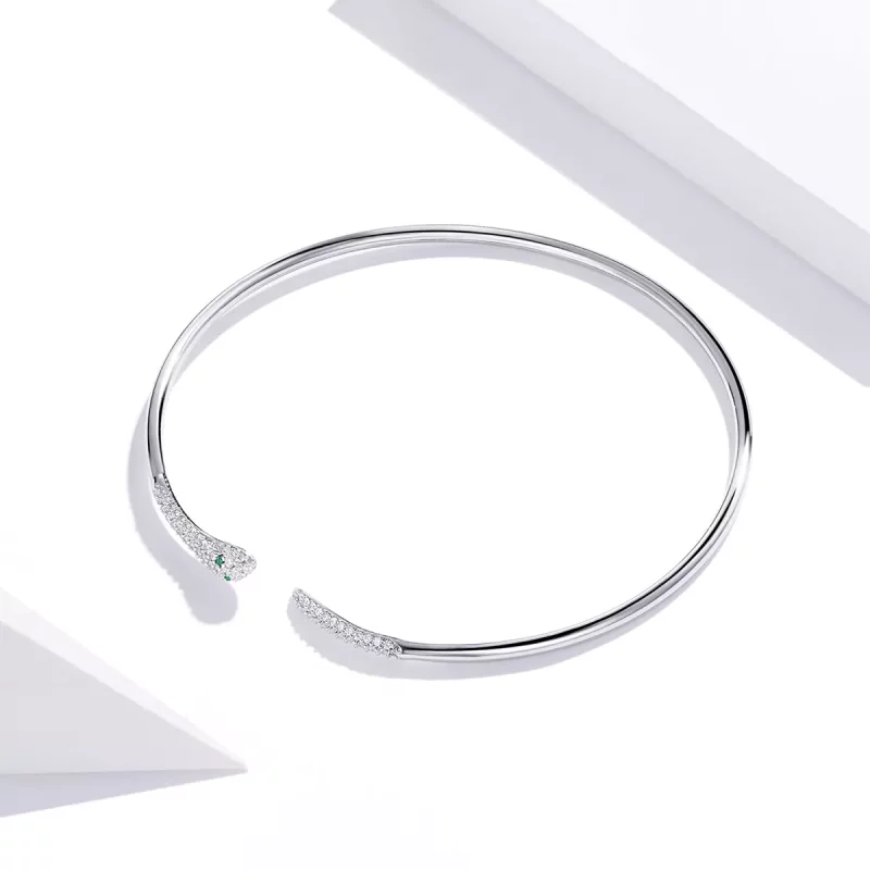 (imagen para) Pulsera abierta de serpiente plateada estilo Pandora - SCB206 - Ver 3