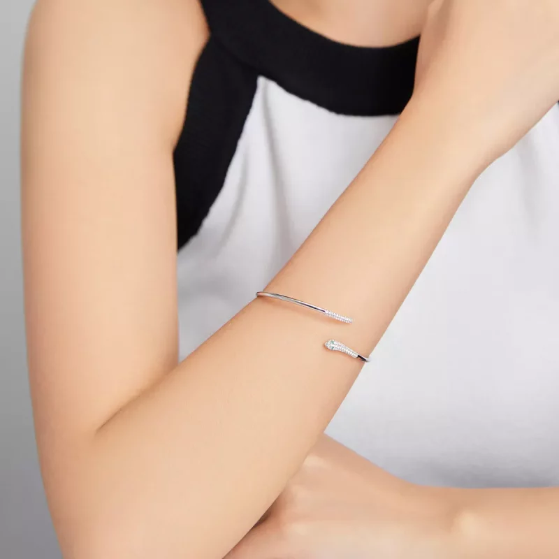 (imagen para) Pulsera abierta de serpiente plateada estilo Pandora - SCB206 - Ver 5