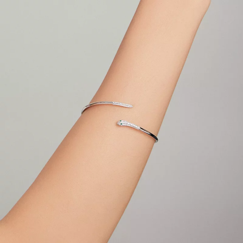 (imagen para) Pulsera abierta de serpiente plateada estilo Pandora - SCB206 - Ver 7