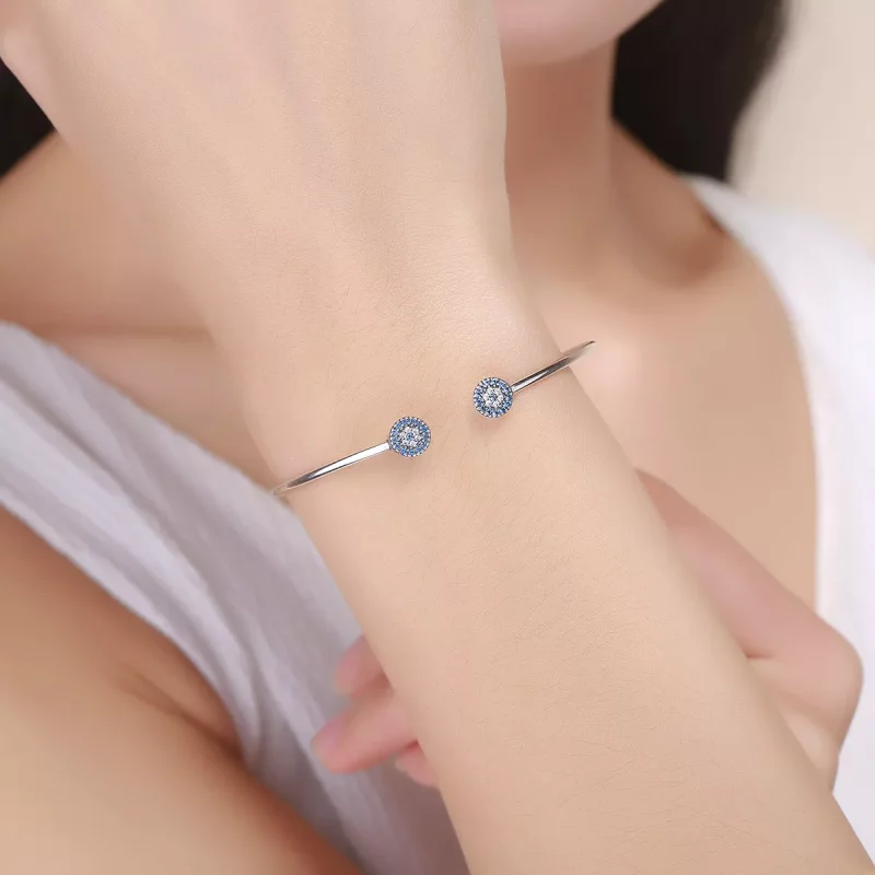 (imagen para) Pulsera abierta estilo Pandora con estrellas plateadas brillantes - SCB058 - Ver 2